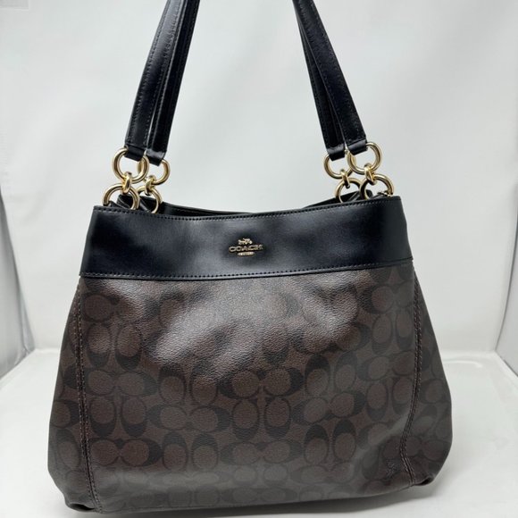 Coach - Large Lexy Shoulder Bag Signature Tote F27972 - Dark Brown - Picture 1 of 5